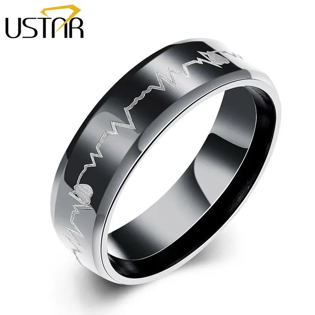 Ustar Punk Heart Line Black Rings Men Jewelry Anium Steel Wedding Ustar Punk Heart Line Black Rings Men Jewelry Anium Steel Wedding For Women