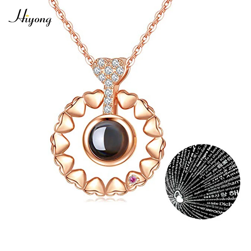 

HI YONG I Love You Necklace 100 Languages Memory Projection Pendant Wedding Necklace Heart Necklace for Women Best Gifts for Her