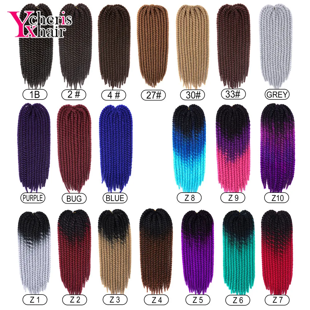 

YXCHERISHAIR Havana Mambo Twist Crochet Braid Hair 1-9Pcs/pack 120g 22" Long Ombre Synthetic Hair Extensions 20 Colors