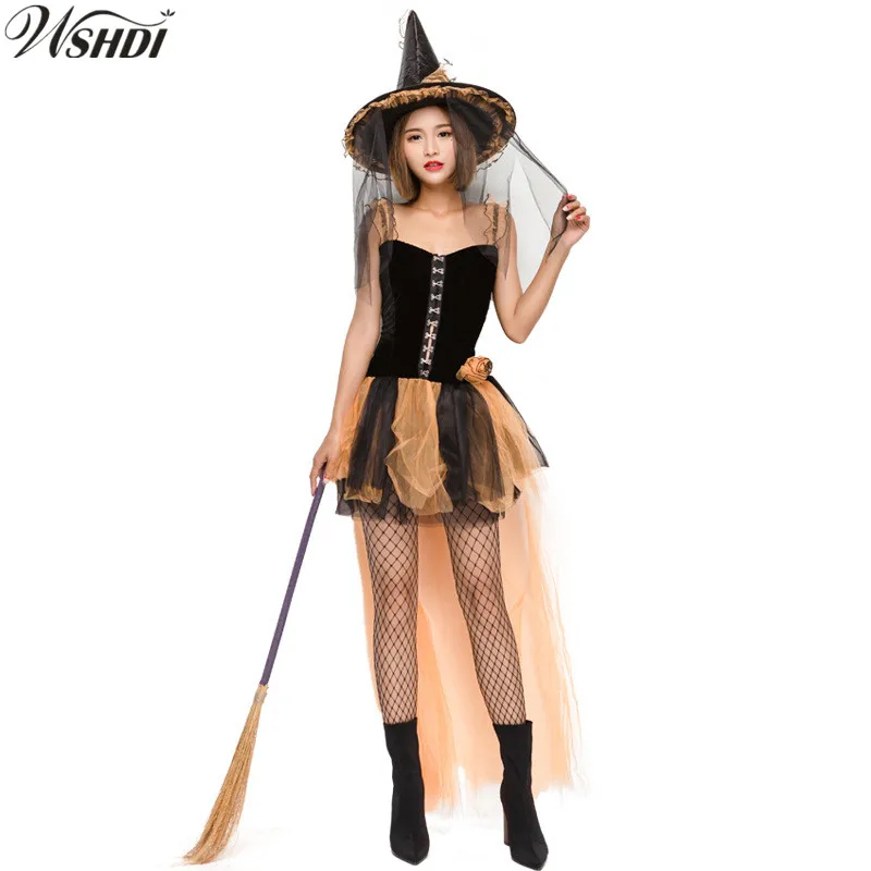 Женский костюм ведьмы оранжевый чёрной для косплея|fancy dress|witch costumes adultswitch costume |