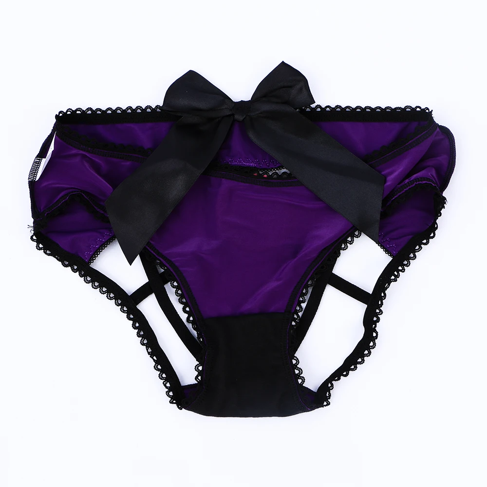 Sexy Fashion Women Open Crotch Hollow Out Ice Silk Big Bowknot Panties