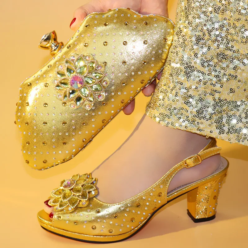 

Latest Design Italian Ladies Shoes and Bags To Match Set Decorated with Rhinestone African Wedding Italian Shoes and Bag Sets