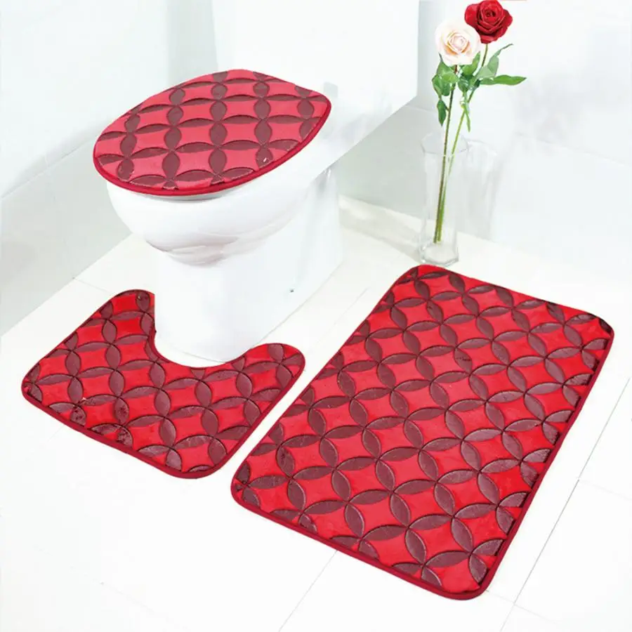 

Skidproof Bath Mats Water Absorption 3pcs/set 3D Geometry Printing Dustproof Water Absorbent Bathroom Mat Set Bath Mat Set