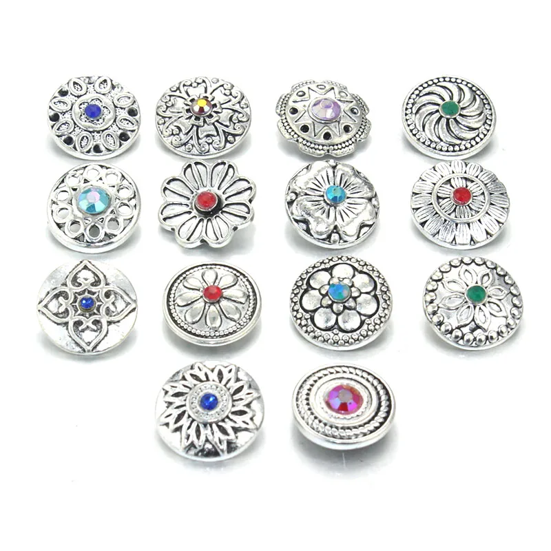 

10pcs/lot Randomly Mixed Snap Jewelry Rhinestone Metal Snap Button press buttons For 18mm Snap Bracelets for Women 8543