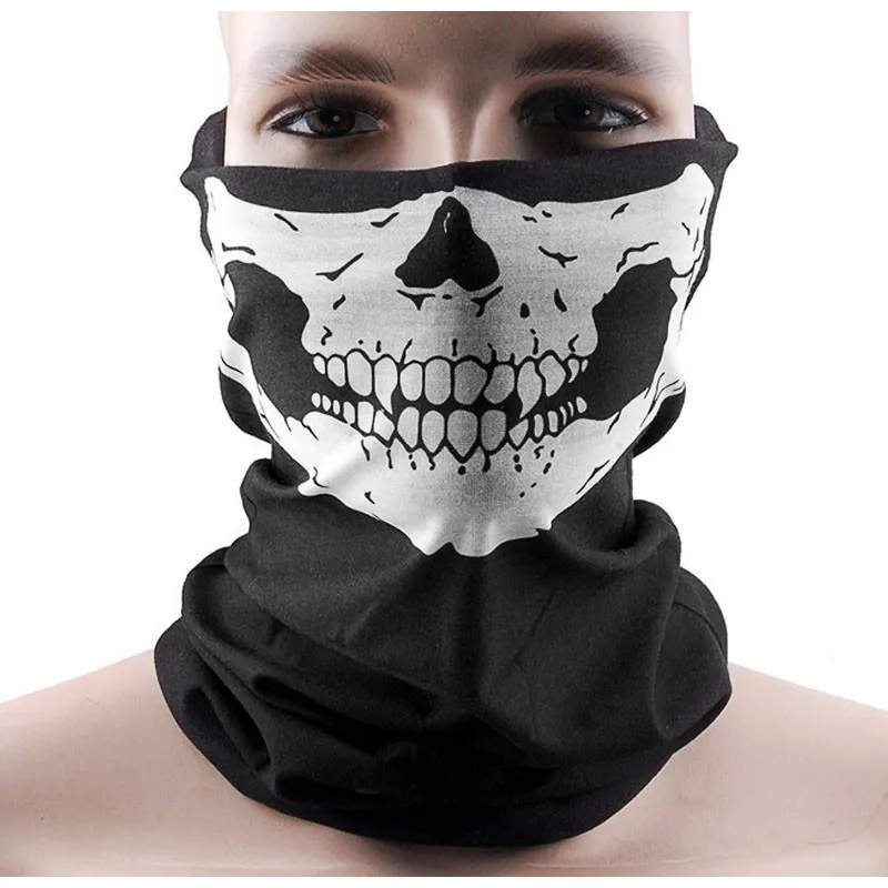 Унисекс, маска с принтом черепа на половину лица, зимний лыжный с подогревом, спортивный, мотоциклетный, Байкерский, шейный шарф, маска, теплые мужские/женские маски в стиле хип-хоп - Цвет: Белый