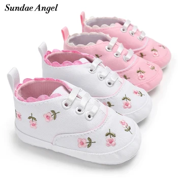 

Sundae Angel baby girl shoes Lace Up Floral Embroidery Soft Sole Prewalker baby first walker shoes toddler shoes For 0-18M