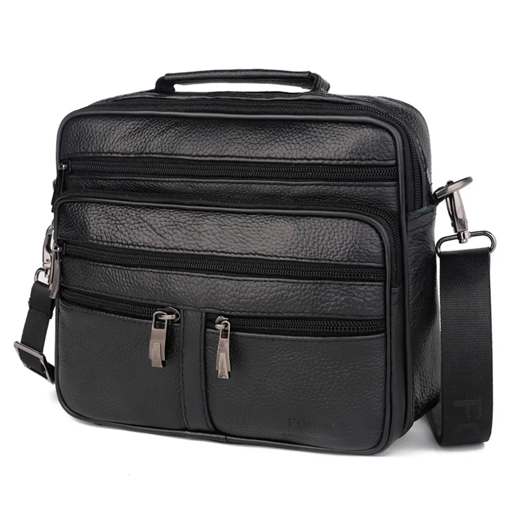 FONMOR Мужские портфели из натуральной кожи, модные деловые сумки-тоут, многослойная Сумка через плечо, мужские сумки, дорожная сумка - Цвет: Черный