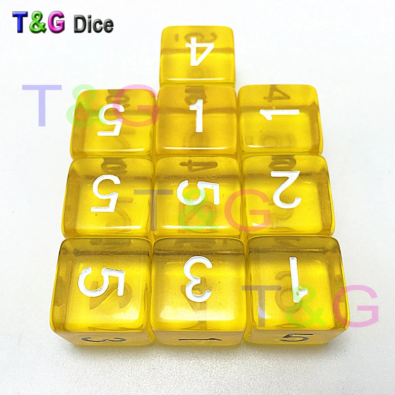 Hop Sales 10pcs/lot 16mm 6 colors transparent colored digital d6 dice,number 1-6 mtg poker,board game dice