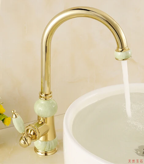 European natural jade and gold kitchen faucet hot and cold vegetables basin rotating taps all copper antique basin faucet European natural jade and gold kitchen faucet hot and cold vegetables basin rotating taps all copper antique basin faucet