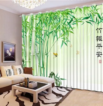 

Classic Home Decor 3D Curtain Window Curtain Living Room Three-dimensional Green Bamboo Blackout Shade Window Curtains