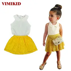 VIMIKID/комплекты для девочек, детский топ без рукавов с круглым воротником + желтая кружевная юбка, комплект из 2 предметов, комплекты одежды