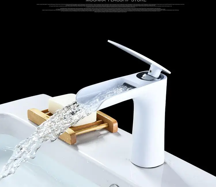 Bathroom Basin Faucet Black/White Baking Solid Brass Faucet Sink Mixer Tap Hot and Cold Waterfall Basin Lavtory Faucet