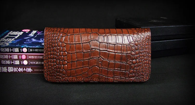 Кожаный кошелек ручной работы мужские сумки ретро сумки растительного дубления кожи сумки крокодилы сумки длинный zipper