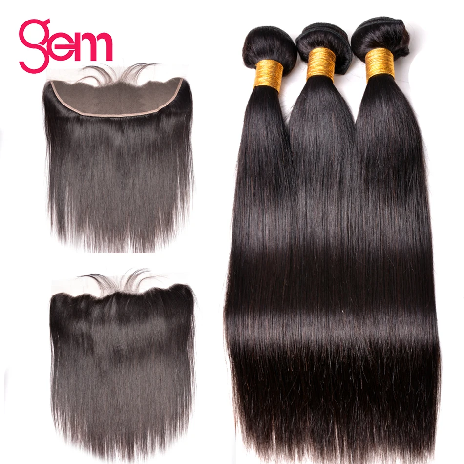 

30 Inch Bundles With Frontal Brazilian Staright Hair Bundles With Frontal Human Hair Bundles With Lace Frontal GEM non-remy Hair