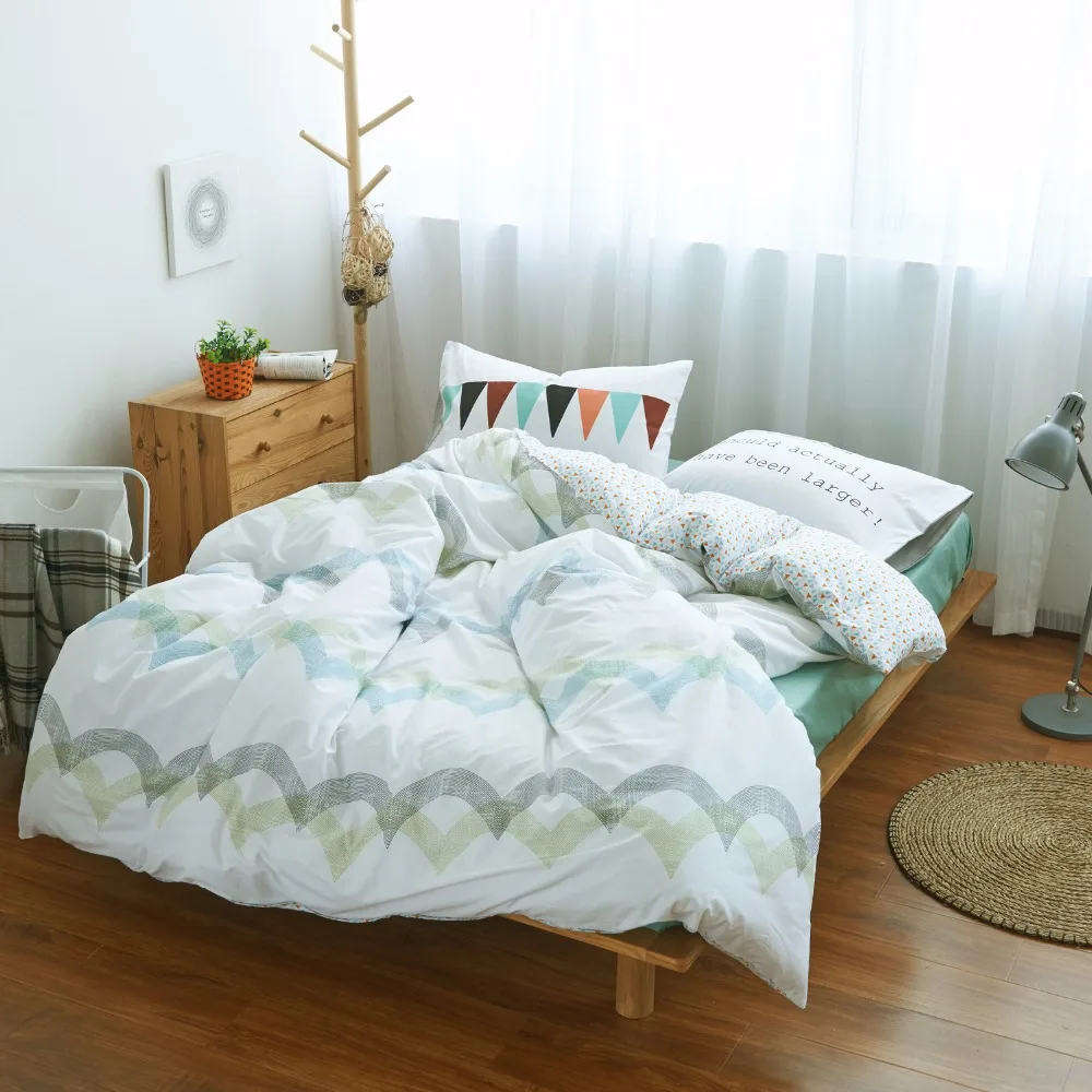 100 Cotton Stripes Wave Bedding Set Green Bed Sheet Custom