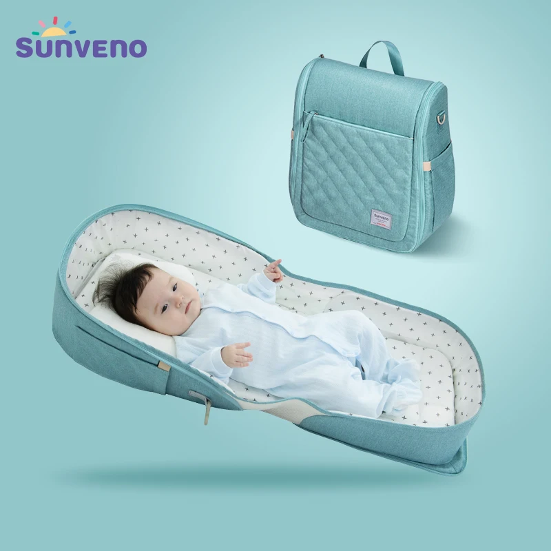  SUNVENO Baby Portable Bed Bag Foldable Newborn Travel Crib Carry-on Nest Bed Diaper Bag Bed for Bab