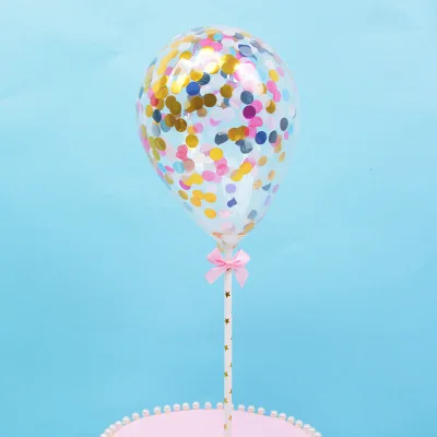 1 шт. конфетти воздушный шар в горошек торт Топпер украшение с бумажной соломенной лентой стол для душа ребенка один день рождения свадебные принадлежности - Цвет: colorful