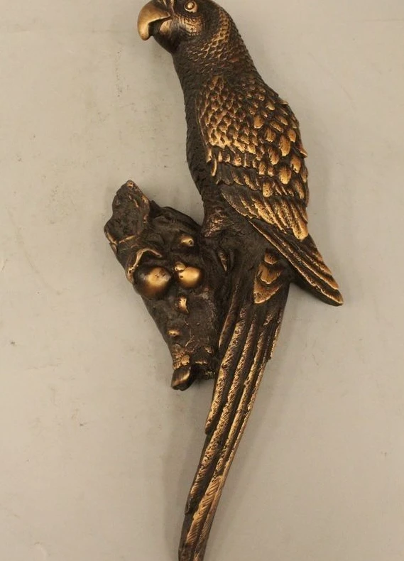 

12" Marked Chinese Pure Bronze Carving Parrot Bird Eagle Tree Statue Sculpture