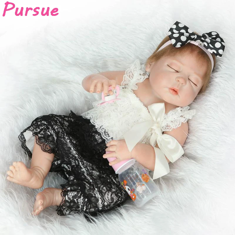 Pursue 57cm Real Baby Doll Body Silicone Newborn Reborn Girl Baby Doll Toys for Girls bebe reborn menina com corpo de silicone