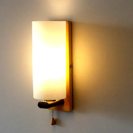 Loft Decor Glass Wall Sconce Pull Switch Modern Wooden LED Light Fixtures For Bedroom Lamp Home Lighting Luminaire | Освещение