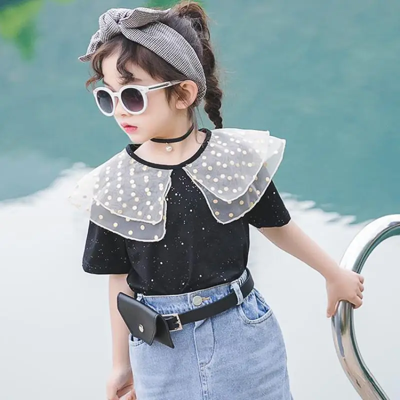 

2019 Summer Clothes Teenagers Girls Sets Summer Kids 2 Pcs Children Suits Teenage Girls Clothing Sets T-shirts + Denim Skirts 12