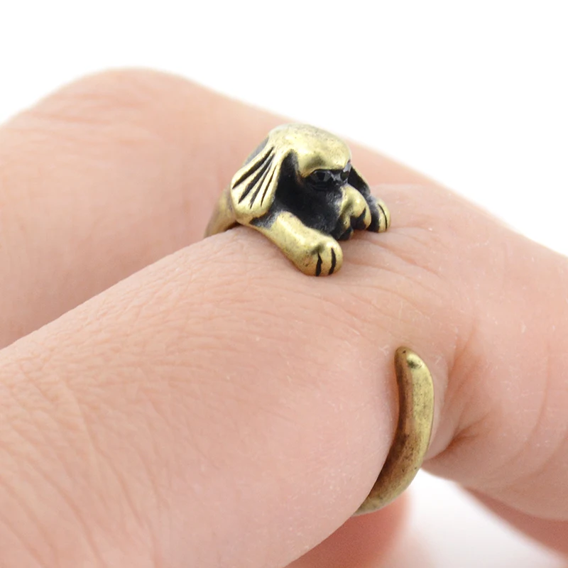 Vintage Silver Bronze Punk Brass Knuckle Cocker Spaniel Ring Couple