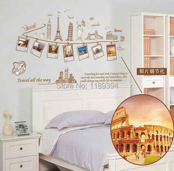 Travel Memory Eiffel Tower Photo Frame Removable Art Characters Shelf Vinyl PVC Wall Decal Stickers Mural Home Decor | Дом и сад