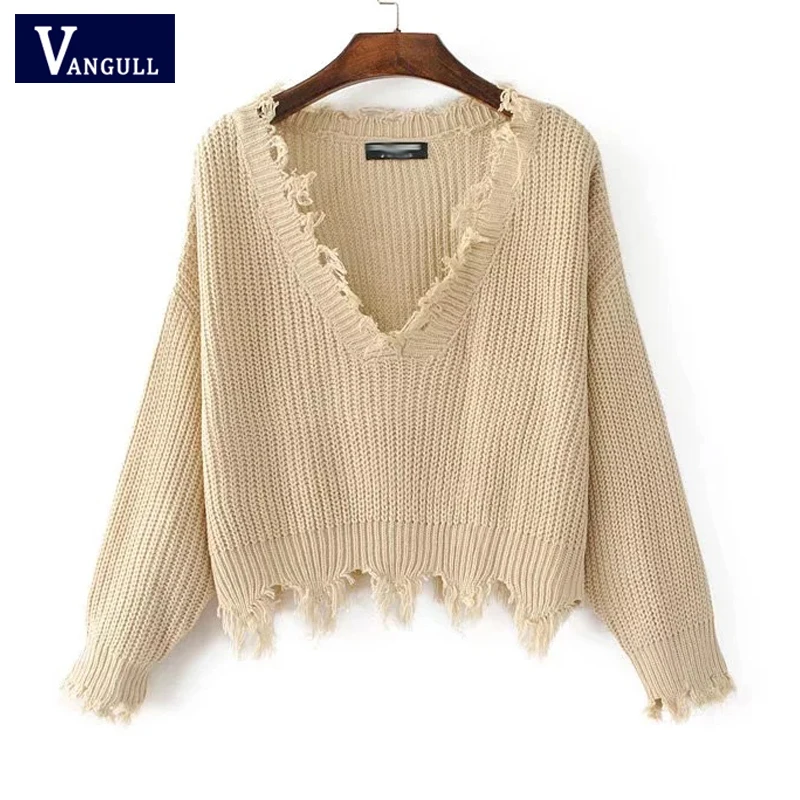 

2019 Autumn Casual New Women Solid Loose Tassel Sweater Coat Han Edition Short V-Neck Knit Pullovers Long sleeve Woman Sweaters
