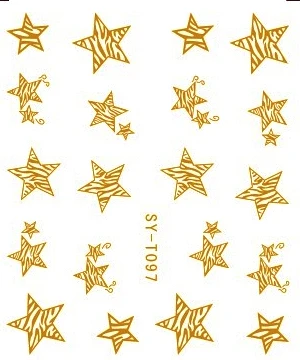 6 упаковок/партия Золотые/Серебряные наклейки для воды накладной ноготь с металлическим чипом наклейки сладкое сердце звезда Галактика узор SYT097-102