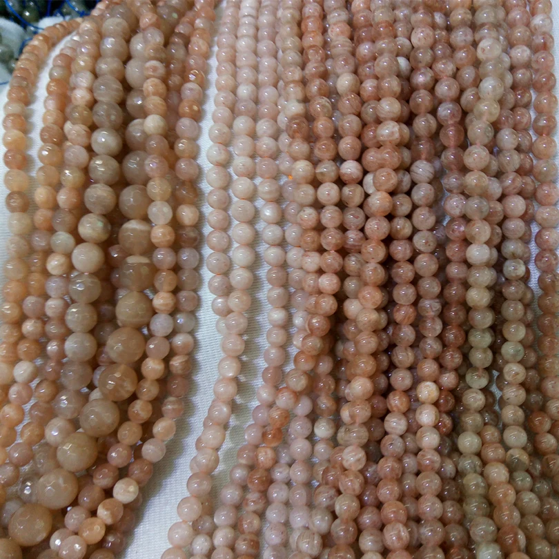 

6MM 8MM 10MM 12MM Genuine Sun Stone No Dye Original Real Natural Stone with Round and Faceted Section for DIY Bracelet Jewelry