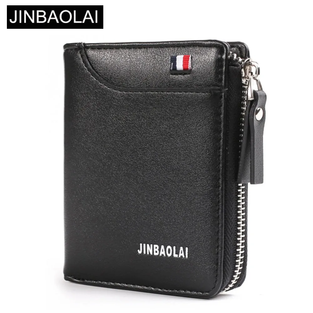 JINBAOLAI 2018 новые мужские кошельки из искусственной кожи визитница на молнии черный