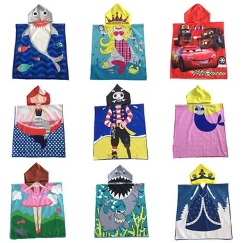 

DHL 100pcs Children Cartoon Hooded Cloak Beach Towel Animal Printed Microfiber Kids Swimming Bath Towel 120x60cm