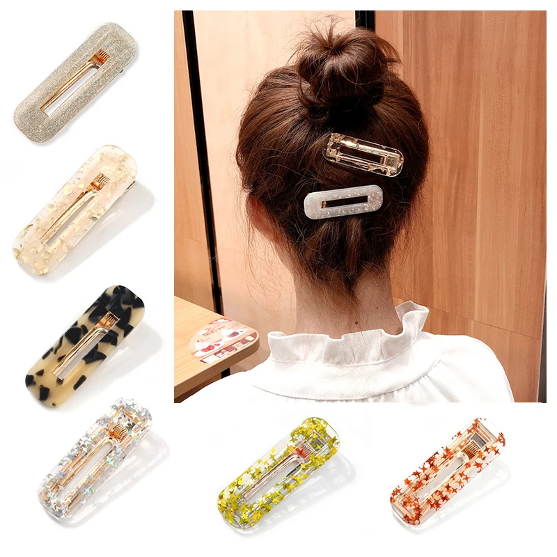 

Japanese Retro Hollow Geometric Acrylic Bangs Clip Hairpin Clip Shiny Tinfoil Sequins Hair Accessories Barrette for Women Girls
