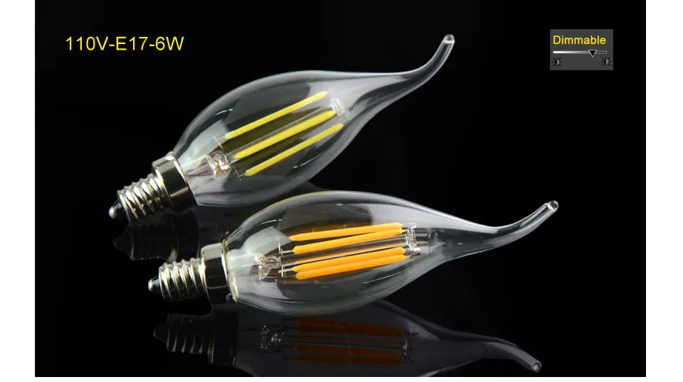 Dimmable E17 LED Filament bulb 2W 4W 6W Candle  Lamp light AC110V Retro Edison Glass 360 Degrees Light for Crystal Chandeliers (8)