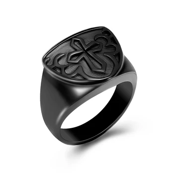 

IJZ9011 Stainless Steel Cremation Souvenir Cross Ring for Ashes Urn Engraved Memorial Retro Keepsake Holder Ring