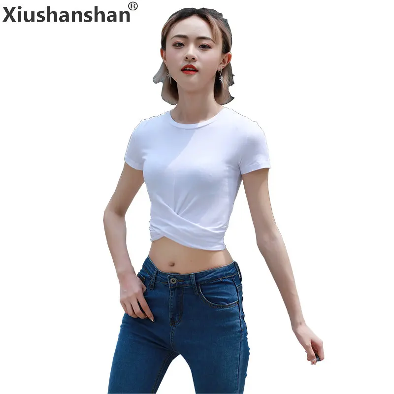 Xiushanshan Новое поступление 8 цветов насыщенный S XXL 95% хлопок летний топ Для женщин О-образным вырезом Для женщин короткий рукав тонкая