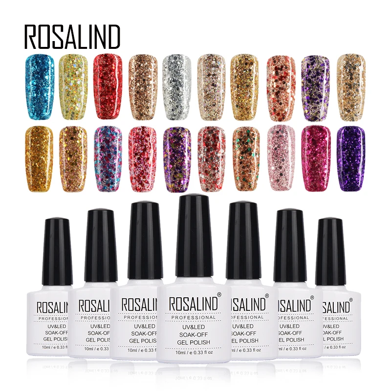 

ROSALIND Gel 1S 10ML Colorful Diamond Glitter Nail Gel Polish Top Base Coat Need Nail Art Lacquer Uv LED Glitter Gel Lacquer