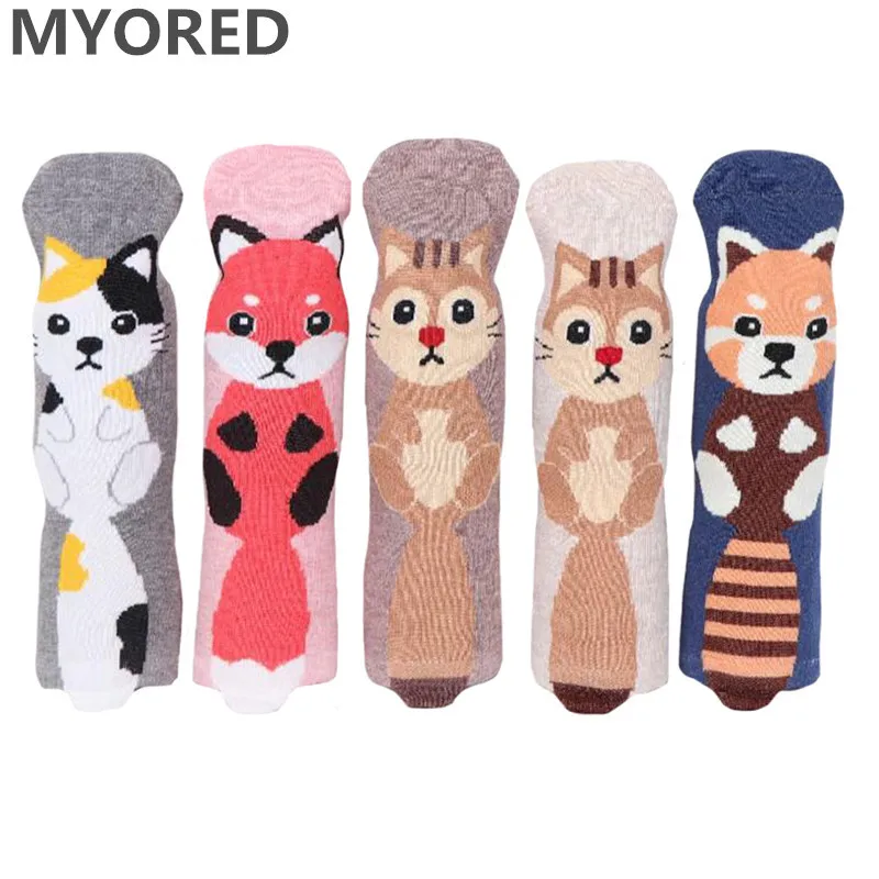 MYORED 5pairs woman short socks women's cotton cartoon animal for woman casual dress gift socks Calcetines de dibujos animados