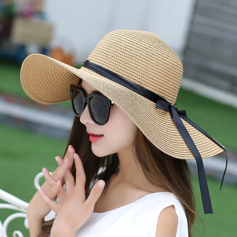 Летняя женская кепка s Dome бант лента Sombrero пляжная Дамская солнцезащитная Кепка