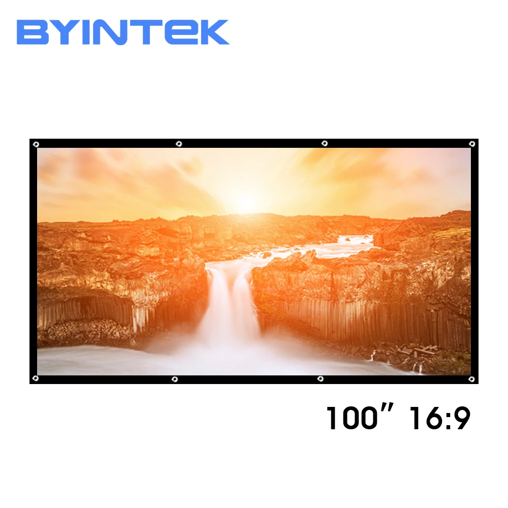 

X BYINTEK 100inch Matt white PVC Soft Foldable HD 1080P Home Theater Projection Projector Video Screen 16:9 with holes