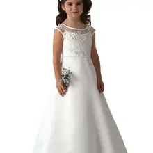 Элегантное белое платье до щиколоток для выпускного вечера платье с цветами для девочки трапециевидное платье без рукавов с вырезом лодочкой платье из тафты с розочкой для возраста от 2 до 12 лет Vestidos de Comunion