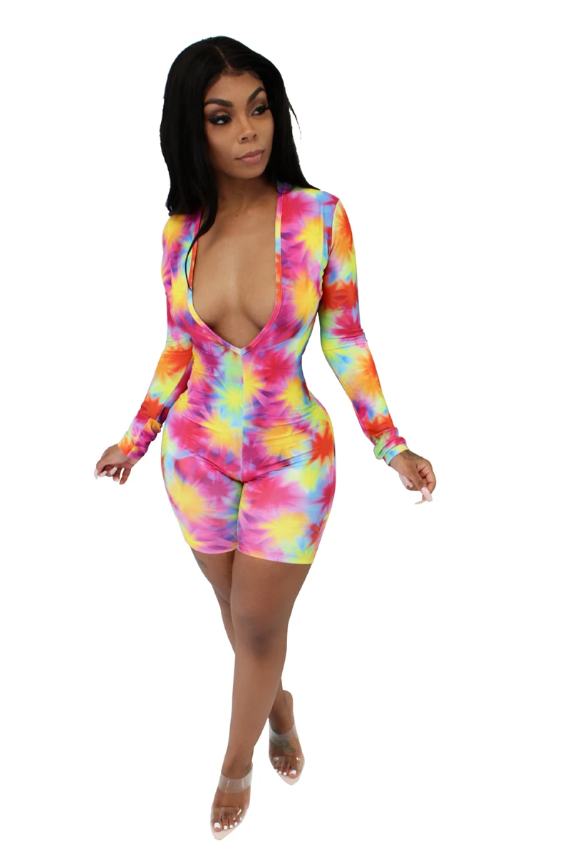 Adogirl التعادل صبغ طباعة المرأة مثير بذلة ديب V عنق طويل كم السراويل رومبير النادي الليلي حزب Playsuits عارضة داخلية Adogirl التعادل صبغ طباعة المرأة مثير بذلة ديب V عنق طويل كم السراويل رومبير النادي الليلي حزب Playsuits عارضة داخلية