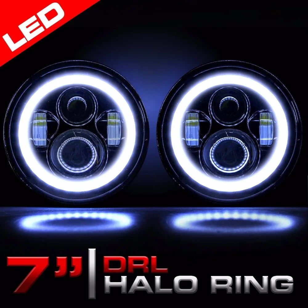 

For UAZ lada niva 4x4 headlights replacement 2pcs 7" LED H4 plug&play white halo head lights lamps Amber turn signal moto