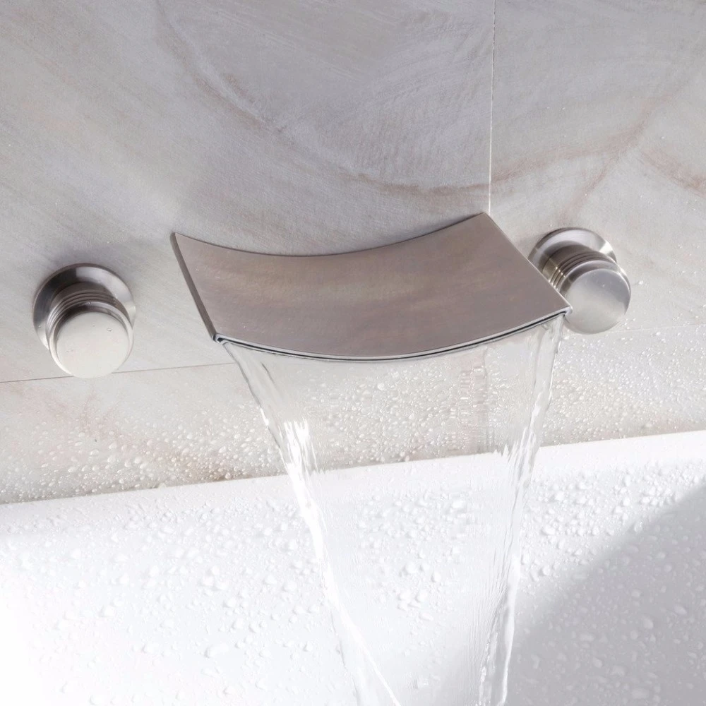 Brushed Nickel Solid Brass Wall Mounted Waterfall Bath Tub Filler Faucet Two Handle Widespread Bathroom Sink Faucet Bathroom Sink Faucet Sink Faucettub Filler Faucets Aliexpress
