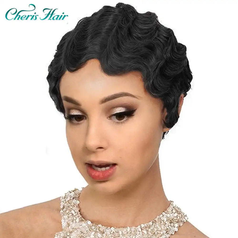 合成ショートウィッグワンピースロングカーリーウェーブかわいいアフリカアフロ黒紫赤黄金色かつら黒人女性のためのショートウィッグ髪 合成なしのレースのかつら Aliexpress