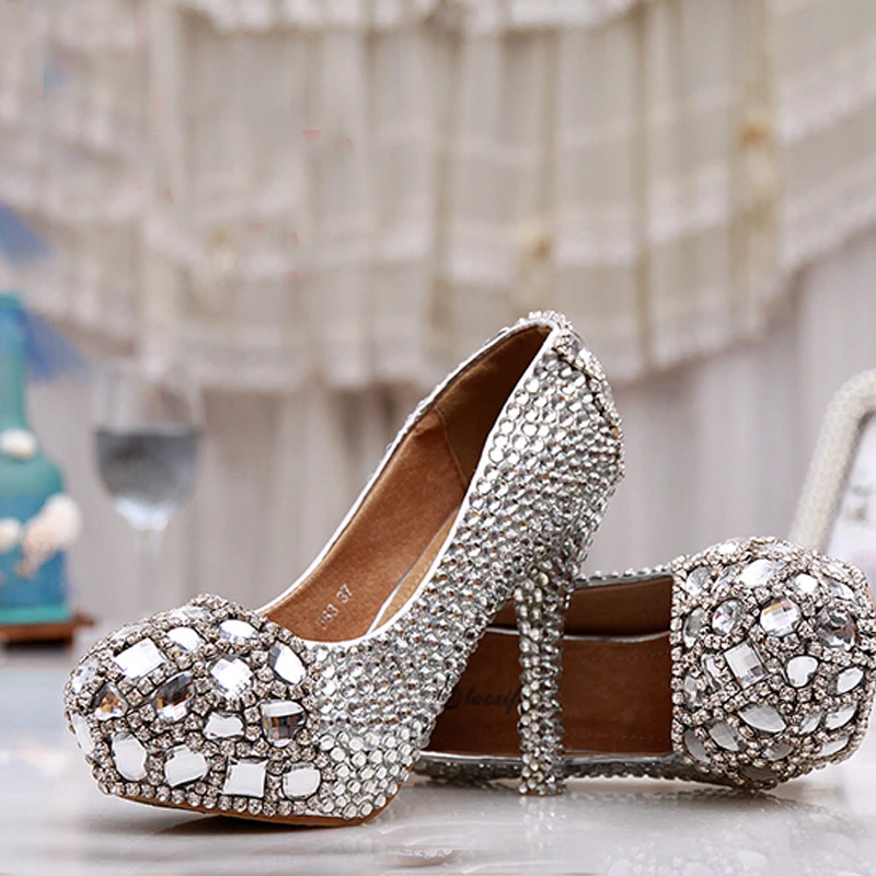 cheap silver and rhinestone shoes