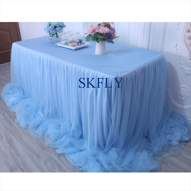 CL072E made long drape new wedding taffeta chiffon tulle ruffled champagne table skirt