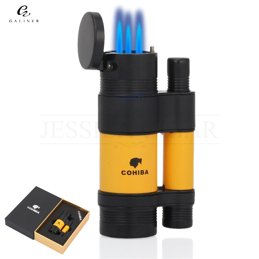 Novelty COHIBA Metal Lighters Windproof Cigar 3 Blue Flame Fire Jet