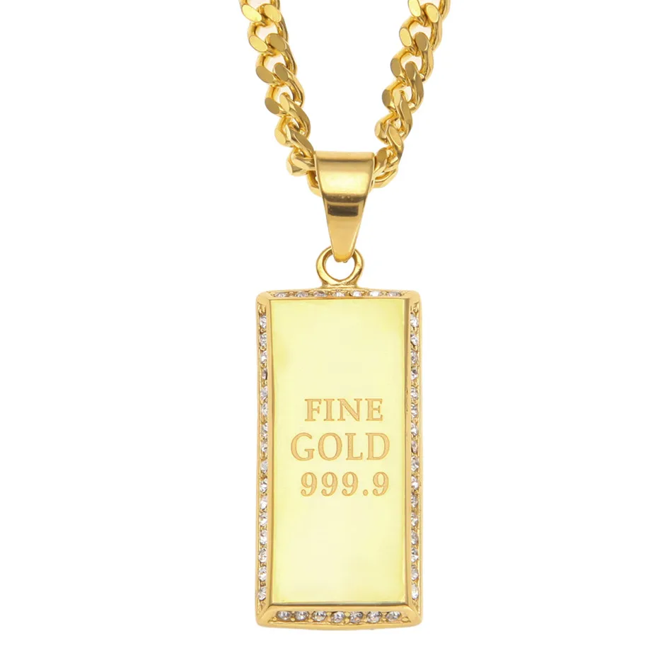 UWIN Iced Out FINE GOLD 999,9 подвеска с логотипом квадратной формы из нержавеющей стали, Мужская подвеска в стиле хип-хоп, модное панк ювелирное изделие