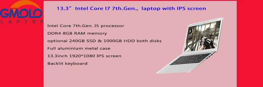 13,3 дюймовый процессор Core I5 7th. Gen. игровой компьютер 8 Гб DDR4 ram дополнительно 240 ГБ SSD+ 1 ТБ HDD 1920*1080 ips Windows 10 алюминиевый ноутбук